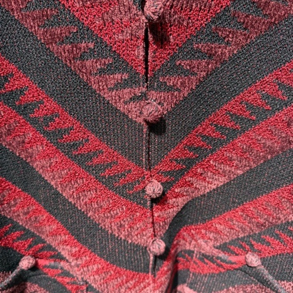 Brenda French for French Rags Red Black Chevron Knit Cardigan Sweater Size L - Picture 5 of 8